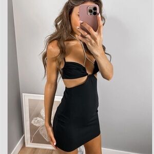 ZARA Rhinestone Strap Cut-Out Black Mini Dress